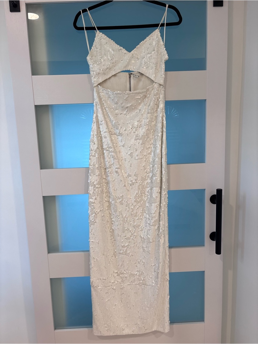Alice + Olivia Size 4 Elegant Sequin Cutout Maxi Dress in Ivory
